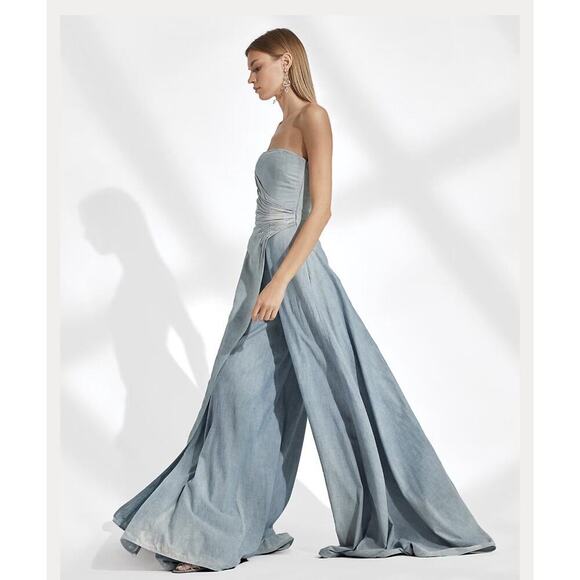 Ralph Lauren Collection Purple Label Chambray Jumpsuit 0 XS S Maxi Dress Romper - Picture 3 of 10